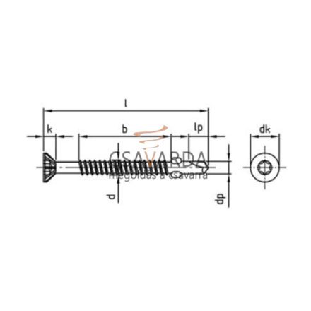 DIN 7504 Platócsavar Torx, A2 , Rozsdamentes, 4,8x50